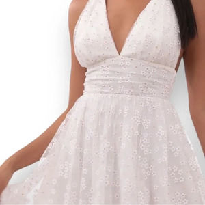 Lulu's Mini Fit & Flare Dress Size XS Ivory Shiny Gold Sheer Party Wedding NWT